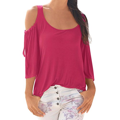 Manga de Campana Mujer, Covermason Camiseta sin Mangas con Cuello en Pico para Mujer, Manga Larga(XL,Rosa Caliente)