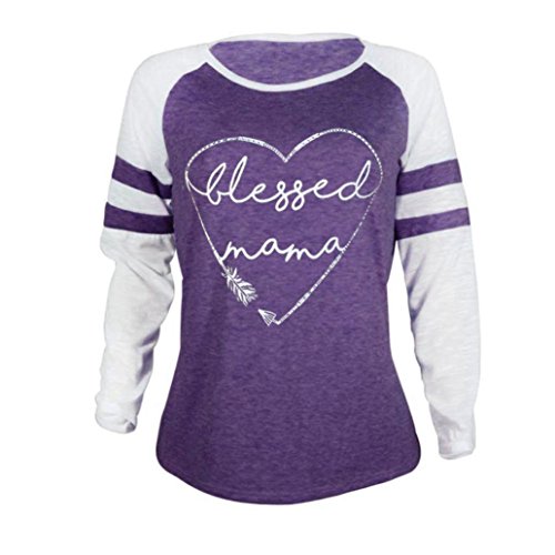 Manga Larga Mujer, Covermason Blusa Larga Talla Grande para Mujer Tops Patchwork(2XL,Púrpura)