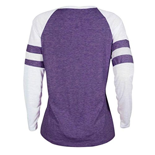 Manga Larga Mujer, Covermason Blusa Larga Talla Grande para Mujer Tops Patchwork(2XL,Púrpura)