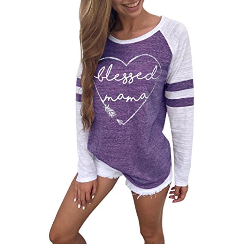 Manga Larga Mujer, Covermason Blusa Larga Talla Grande para Mujer Tops Patchwork(2XL,Púrpura)