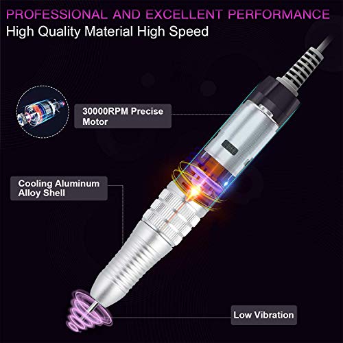 Manicura Eléctrica, Cadrim Máquina de Manicura de 30000RPM Máquina de Manicura de Uñas Lijadora Eléctrica Máquina de Lijado de Pedicura con 6 Puntas de Lijado Recargables para Salón, Festival,Regalos