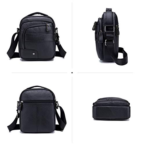 MANNUOSI Shoppers y bolsos de hombro piel autentica Bolsos para hombre vintage Business Bolsos de mano casual Bolsos cruzados multifuncional Bolsos Negro