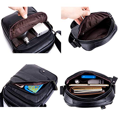 MANNUOSI Shoppers y bolsos de hombro piel autentica Bolsos para hombre vintage Business Bolsos de mano casual Bolsos cruzados multifuncional Bolsos Negro