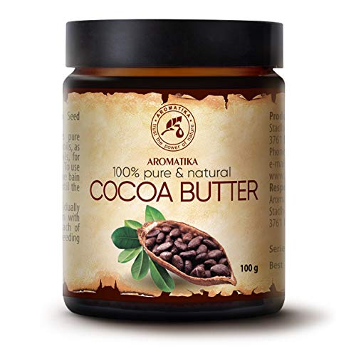 Manteca de Cacao 100g - Sin refinar - Burkina Faso - 100% Puro y Natural - Cuidado del cuerpo Mantequilla de Cocoa - Estiramiento - Cabello - Botella de Vidrio