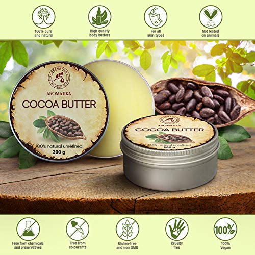 Manteca de Cacao 200g - Burkina Faso - 100% Puro & Natural - Manteca de Semilla de Theobroma Cacao - Grandes Beneficios para la Piel - Cabello - Rostro - Cuerpo - Cuidado de los Labios - Cocoa Butter