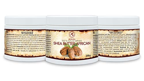 Manteca de Karité Africana 250g - Ghana - Refinado - 100% Puro y Natural - Mejor para el Cabello - Piel - Labio - Cara - Cuidado del Cuerpo - Shea Butter - Botella de Vidrio
