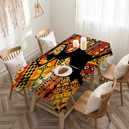 Mantel de Algodón y Lino,Mujer africana, silueta de una mujer indígena lle,Decorativo a Prueba de Polvo, Uso para la Mesa de Comedor, Banquete, Sirve para Las Mesas Cuadradas y Redondas (140 * 200 cm)