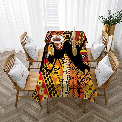 Mantel de Algodón y Lino,Mujer africana, silueta de una mujer indígena lle,Decorativo a Prueba de Polvo, Uso para la Mesa de Comedor, Banquete, Sirve para Las Mesas Cuadradas y Redondas (140 * 200 cm)