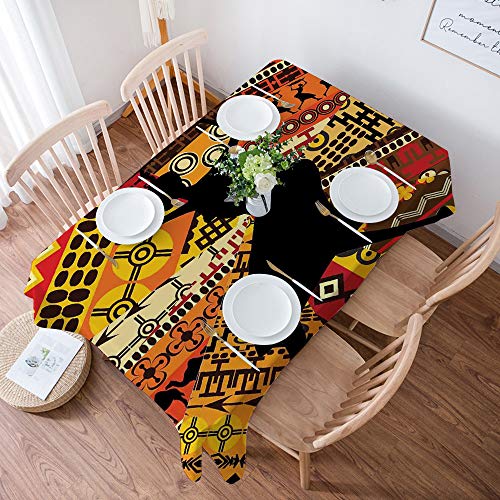 Mantel de Algodón y Lino,Mujer africana, silueta de una mujer indígena lle,Decorativo a Prueba de Polvo, Uso para la Mesa de Comedor, Banquete, Sirve para Las Mesas Cuadradas y Redondas (140 * 200 cm)