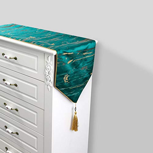mantel LJF Shops Camino de Mesa Verde Mar Primavera Jacquard Decoración de Mesa Fiesta de Tela 13x82 Pulgadas (33cmX210cm) - Verde Azulado 8.2