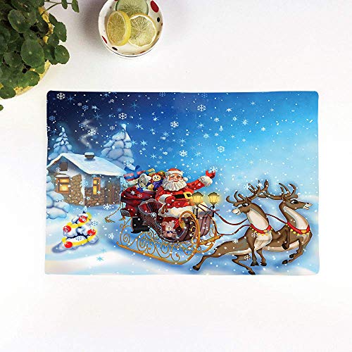 Manteles Individuales, Navidad, Santa en trineo con renos y juguetes en Snowy North Pole ,Mantel Individual Antideslizante Lavable Resistente Al Calor para Hoteles Restaurante Catering (Paquete de 4)