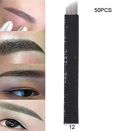 Manual Cejas Tatuaje Agujas Maquillaje,50 unids Microblading Agujas de cejas Ceja ojos labios Agujas de tatuaje 9/12/14/16/21 Pins (12)