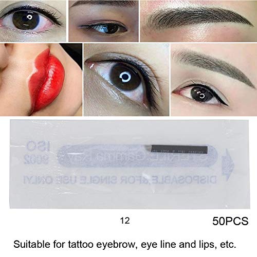 Manual Cejas Tatuaje Agujas Maquillaje,50 unids Microblading Agujas de cejas Ceja ojos labios Agujas de tatuaje 9/12/14/16/21 Pins (12)