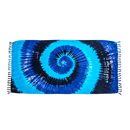 MANUMAR Mujer Pareo opaco, toalla de playa grandes Sarong en azur, turchese, nero con motivo Circle, XXL sobredimensionado 215x115cm toalla vestido de verano, bikini vestido de playa