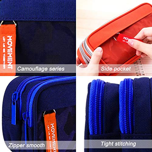 Maomaoyu Estuche de gran capacidad para niños y niñas, con triple bolsillo con cremallera, ligero, resistente al agua, color Camuflaje negro