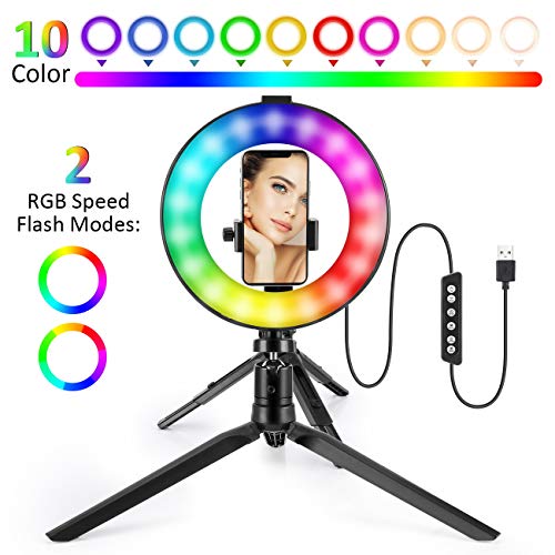 Maquillaje Ringlight Selfie RGB Rainbow Circle-Light con trípode de lámpara de fotografía LED portátil Luz de filmación para iluminación Videos Grabación Transmisión e Vivo Maquilladores Vloggers
