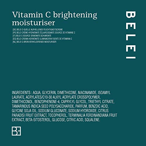 Marca Amazon - Belei - Crema hidratante iluminadora con vitamina C, 90.5% ingredientes naturales, vegana, 50 ml