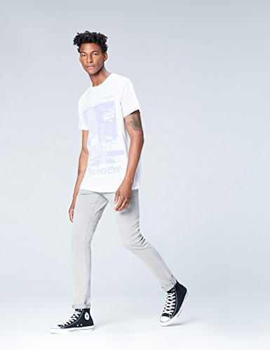 Marca Amazon - find. Camiseta con Estampado para Hombre, Blanco (White), M, Label: M