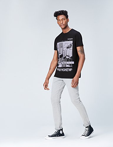 Marca Amazon - find. Camiseta con Estampado para Hombre, Negro (Black), S, Label: S