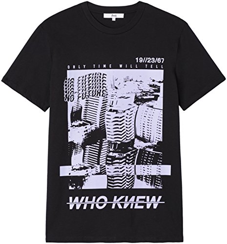 Marca Amazon - find. Camiseta con Estampado para Hombre, Negro (Black), S, Label: S