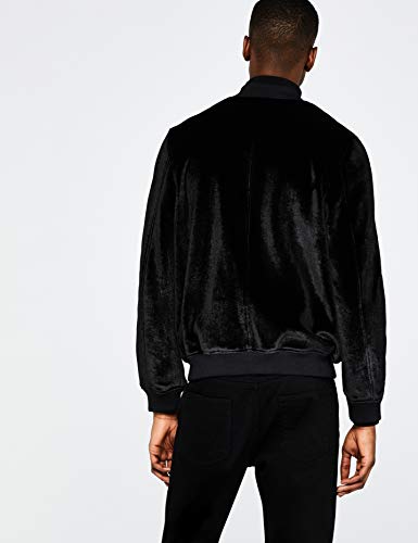 Marca Amazon - find. Chaqueta Bomber Terciopelo Hombre, Negro (Black Black), L, Label: L