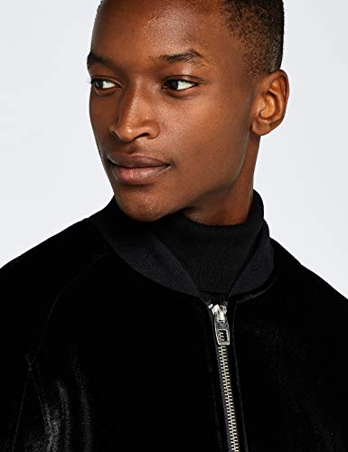 Marca Amazon - find. Chaqueta Bomber Terciopelo Hombre, Negro (Black Black), L, Label: L
