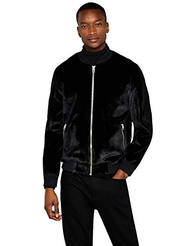 Marca Amazon - find. Chaqueta Bomber Terciopelo Hombre, Negro (Black Black), L, Label: L