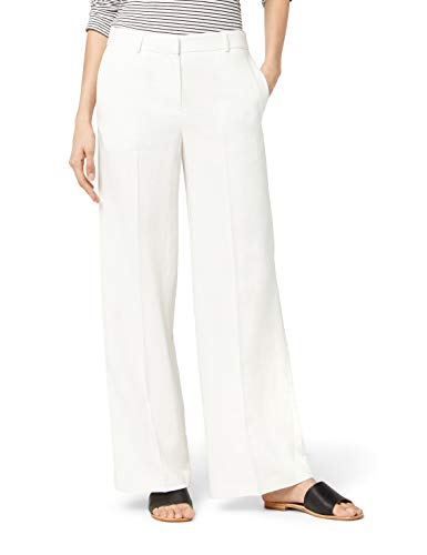 Marca Amazon - find. Pantalón Ancho de Lino Mujer, Blanco (White), 44, Label: XL