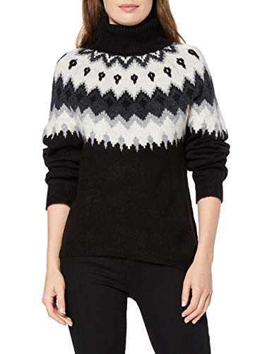 Marca Amazon - find. Statement Fairisle Jumper Suéter Mujer, Negro (BLACK), 36, Label: XS