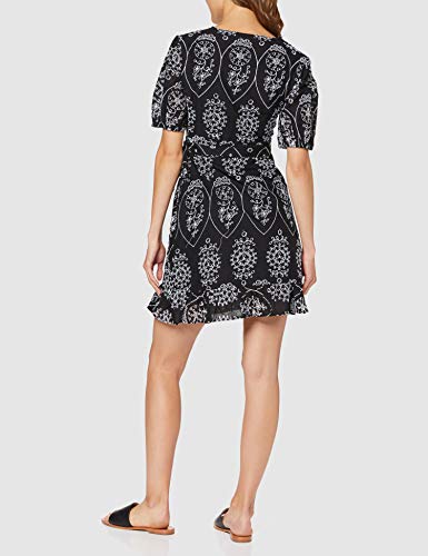 Marca Amazon - find. Vestido Corto Cruzado de Algodón Mujer, En blanco y negro (Black and White), 40, Label: M