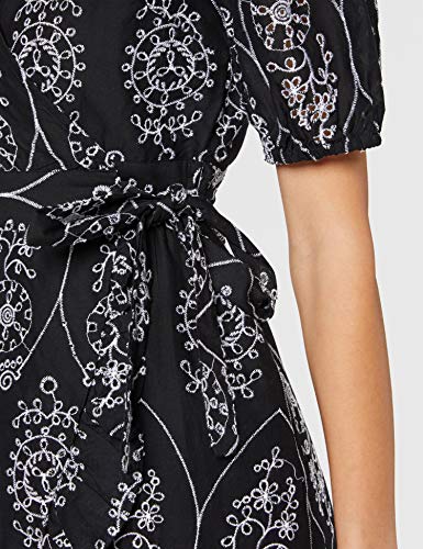 Marca Amazon - find. Vestido Corto Cruzado de Algodón Mujer, En blanco y negro (Black and White), 40, Label: M