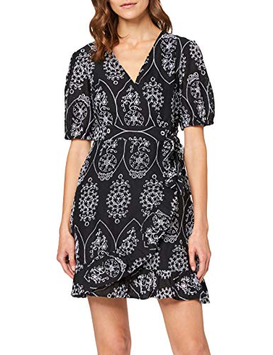 Marca Amazon - find. Vestido Corto Cruzado de Algodón Mujer, En blanco y negro (Black and White), 40, Label: M