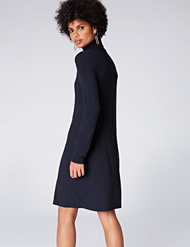 Marca Amazon - find. Vestido de Canalé con Cuello Alto para Mujer, Blau (Blue), 36, Label: XS