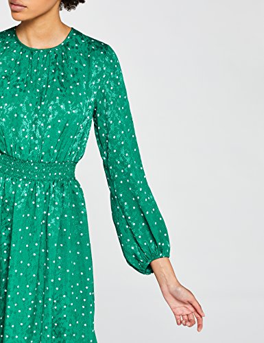 Marca Amazon - find. Vestido Fruncido de Lunares Mujer, Verde (Green), 36, Label: XS