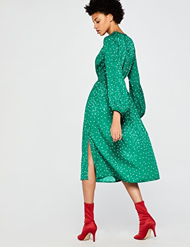 Marca Amazon - find. Vestido Fruncido de Lunares Mujer, Verde (Green), 36, Label: XS