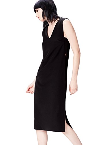 Marca Amazon - find. Vestido Geométrico con Aberturas Laterales para Mujer, Negro (Black), 36, Label: XS