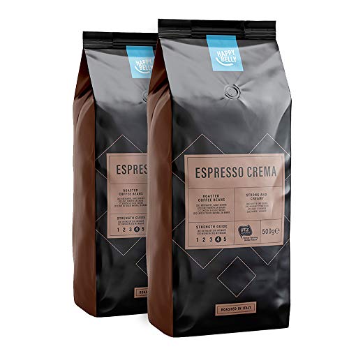 Marca Amazon - Happy Belly Café de tueste natural en grano "Espresso Crema" (2 x 500g)