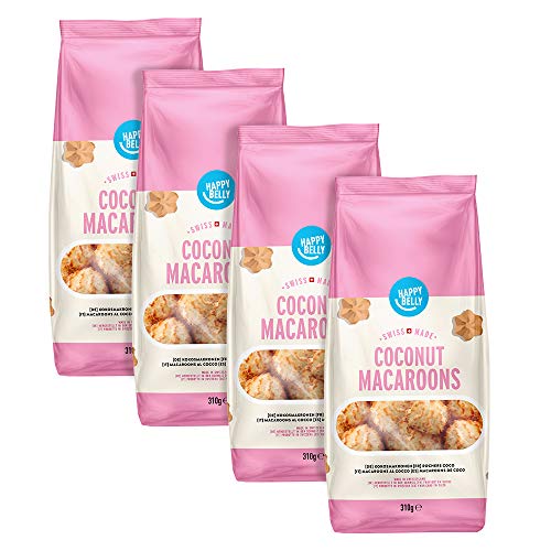 Marca Amazon - Happy Belly - Galletas suizas macaroons de coco, Pack de 4 (4 x 310g)