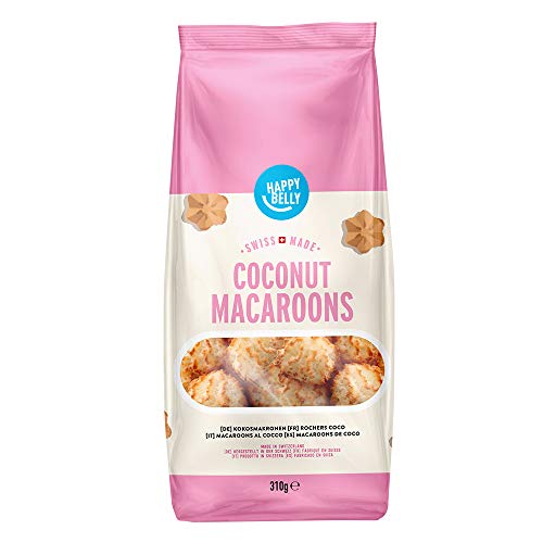 Marca Amazon - Happy Belly - Galletas suizas macaroons de coco, Pack de 4 (4 x 310g)