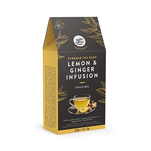 Marca Amazon - Happy Belly Select - Bolsitas de té de hierbas selecto con limón y jengibre, 4x15 pirámides