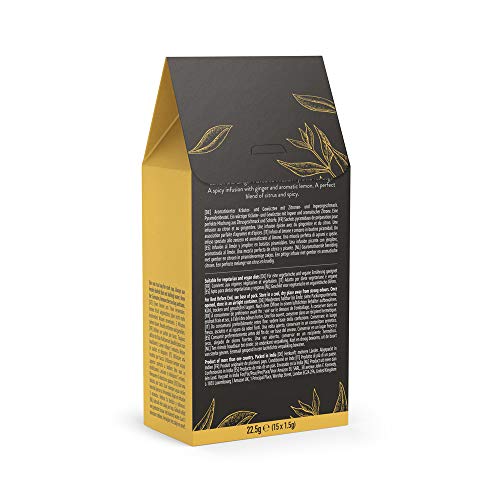 Marca Amazon - Happy Belly Select - Bolsitas de té de hierbas selecto con limón y jengibre, 4x15 pirámides
