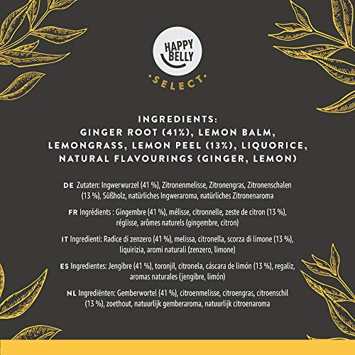 Marca Amazon - Happy Belly Select - Bolsitas de té de hierbas selecto con limón y jengibre, 4x15 pirámides