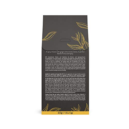 Marca Amazon - Happy Belly Select - Bolsitas de té de hierbas selecto con limón y jengibre, 4x15 pirámides
