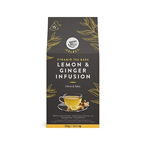 Marca Amazon - Happy Belly Select - Bolsitas de té de hierbas selecto con limón y jengibre, 4x15 pirámides