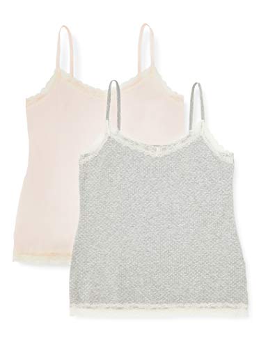 Marca Amazon - IRIS & LILLY Camiseta de Tirantes con Encaje Body Natural para Mujer, Pack de 2, Multicolor (Soft Pink/Grey), L, Label: L
