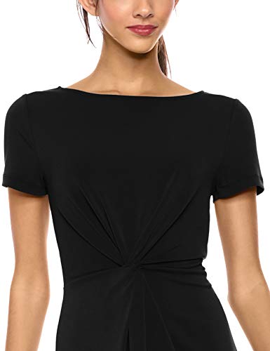 Marca Amazon – Lark & Ro – Vestido retorcido en el centro de punto crepé de manga corta para mujer, Negro, US 14 (EU XL)