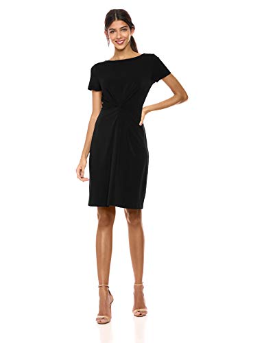 Marca Amazon – Lark & Ro – Vestido retorcido en el centro de punto crepé de manga corta para mujer, Negro, US 14 (EU XL)