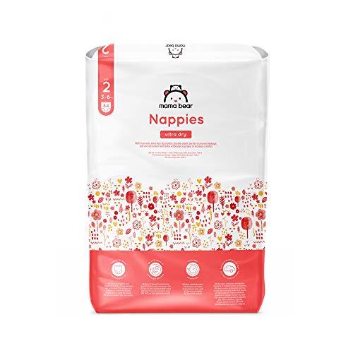 Marca Amazon - Mama Bear Pañales ultra-secos - Talla 2 (3-6 kg) - Con canales - 168 pañales (2 bolsas x 84) - Nueva versión