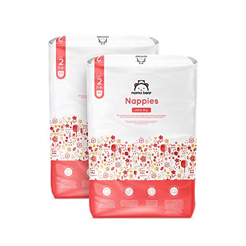 Marca Amazon - Mama Bear Pañales ultra-secos - Talla 2 (3-6 kg) - Con canales - 168 pañales (2 bolsas x 84) - Nueva versión