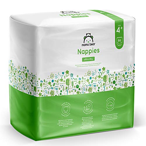 Marca Amazon- Mama Bear Pañales ultra-secos Talla 4+ (9-15 kg) - con canales de aire- 172 pañales (2 packs de 86 pañales)